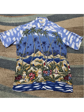 Campia Moda Hawaiian Shirt Mens M Rayon Pin Up Girls Aloha Beach Retro